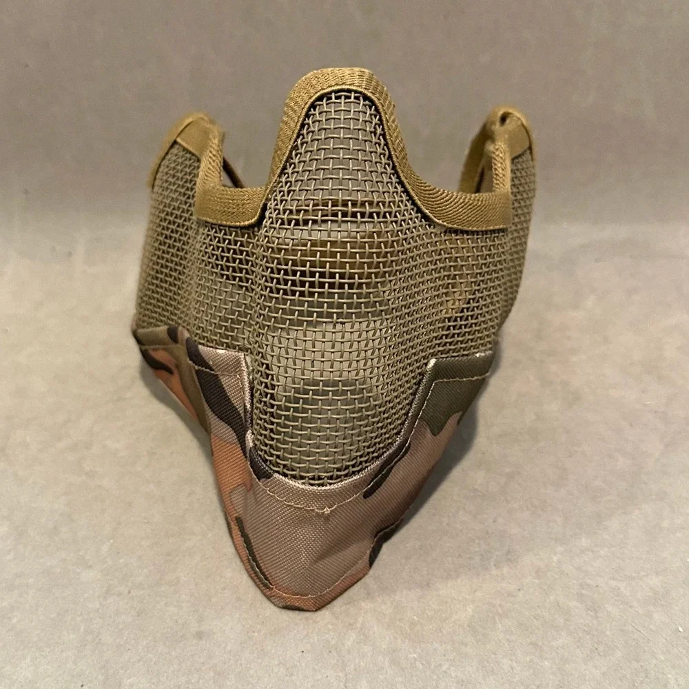 Tactical Airsoft Mesh Half Face Mask Camouflage Steel Wire Protection Tan Camo